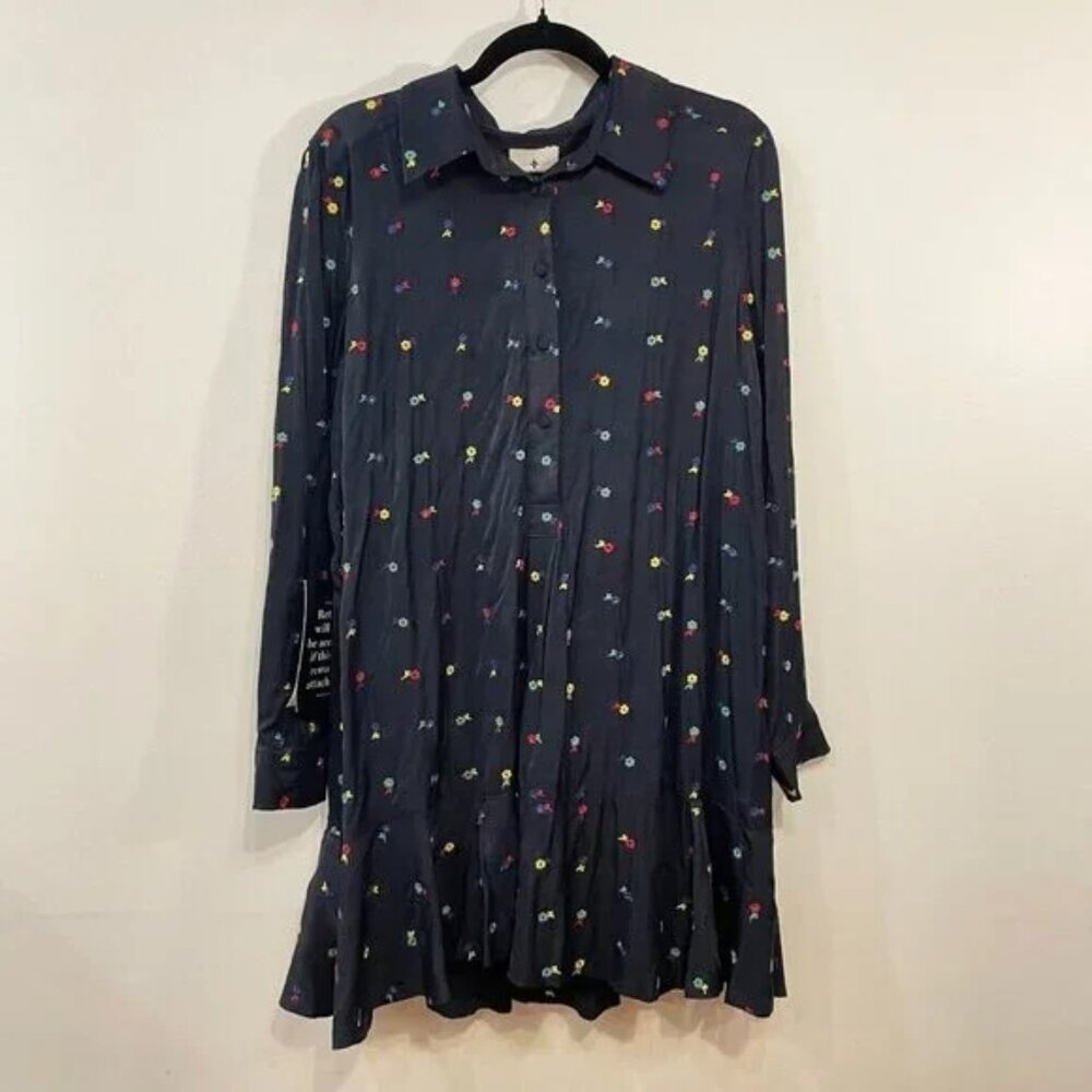 New Tuckernuck Callahan Embroidered Shirtdress Dark Navy Large $228 - Picture 2 of 6